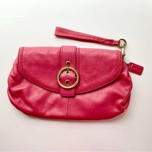 Coach Pink Leather Clutch with Gold Accents
